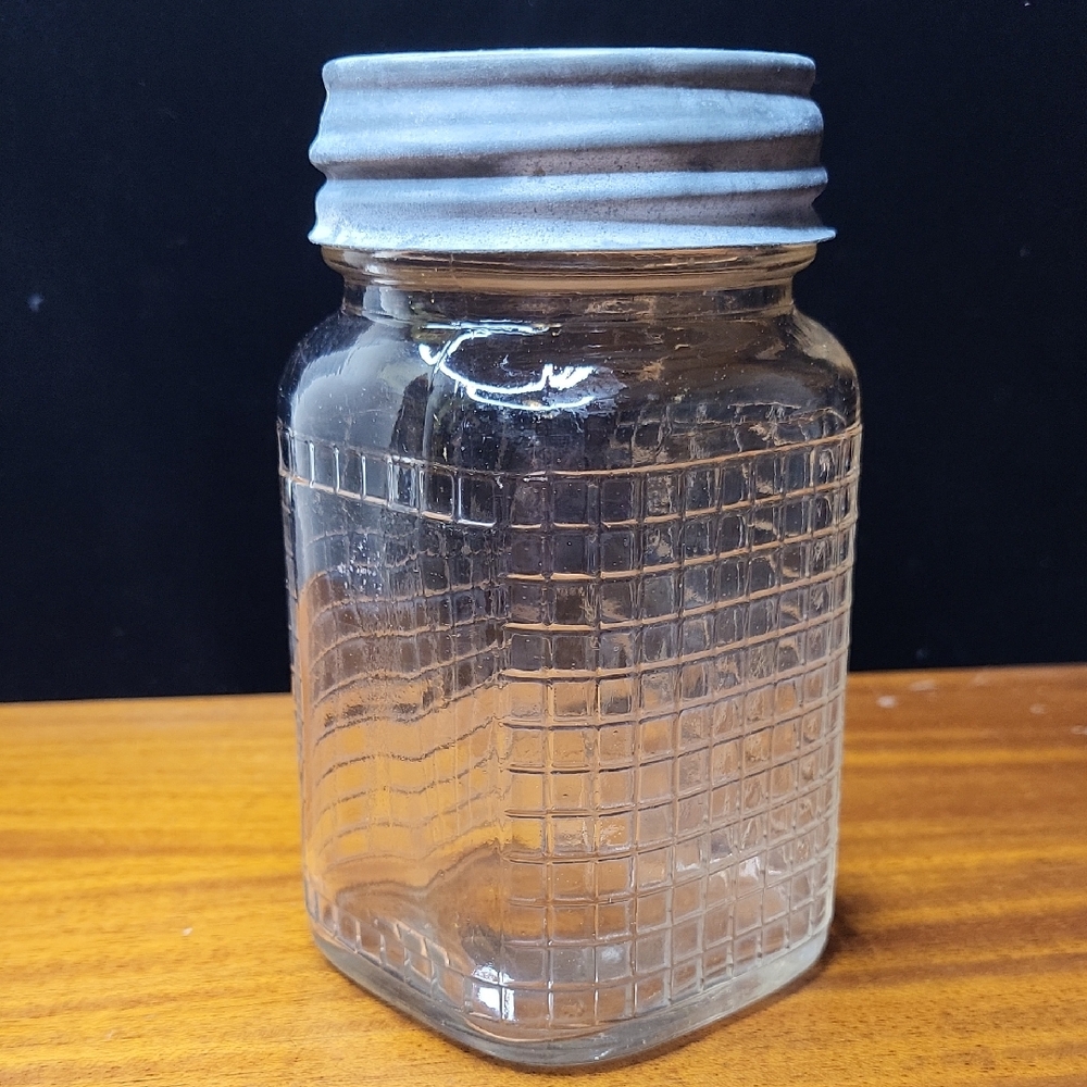 Vintage Glass Storage Jar with Gray Lid